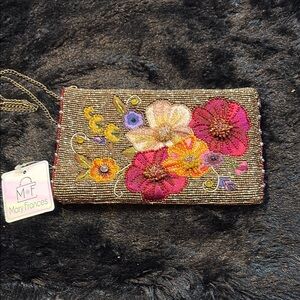 Mary Frances Silver Floral Clutch with Dimensional Embellishments